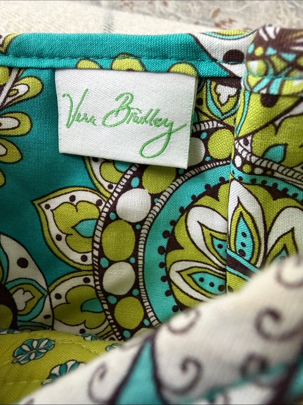 VERA Bradley Quilted Fold-Over Wallet in Teal and Lime Paisley